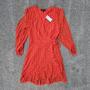 Banana Republic Heart Print Wrap Mini Dress Light Airy Red Pink Size 4 NWT